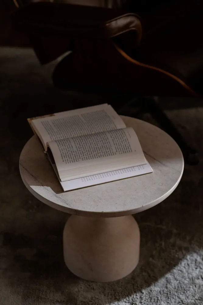 Coffee tables - PESO– Minimalist Round Side Table in Limestone, Medium - MOR