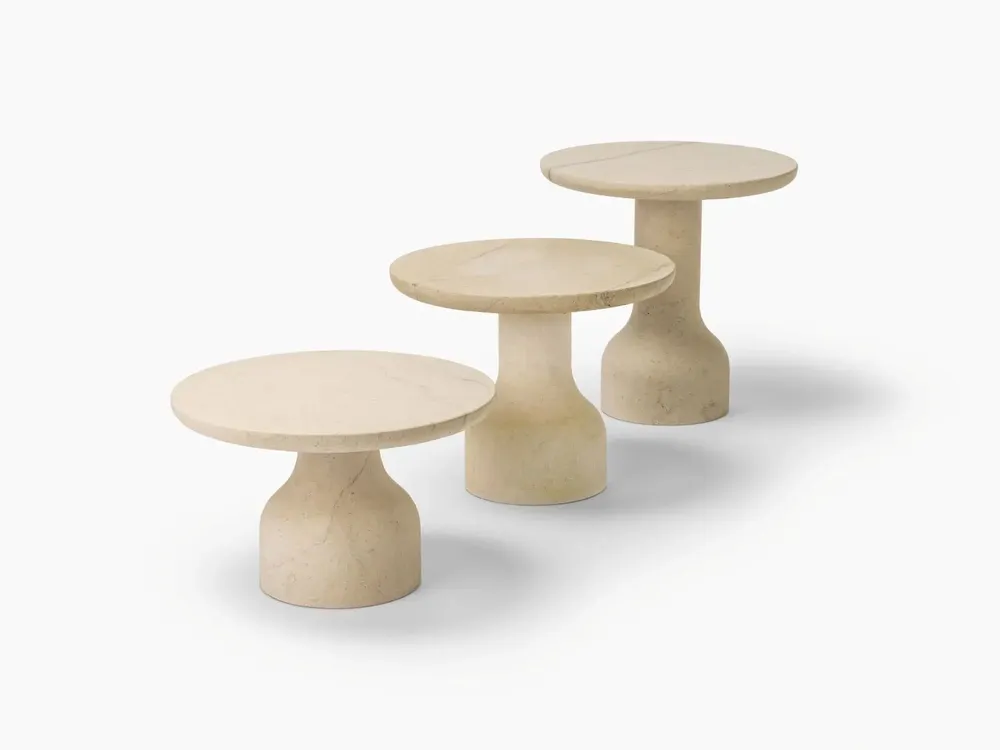 Coffee tables - PESO– Minimalist Round Side Table in Limestone, Large - MOR