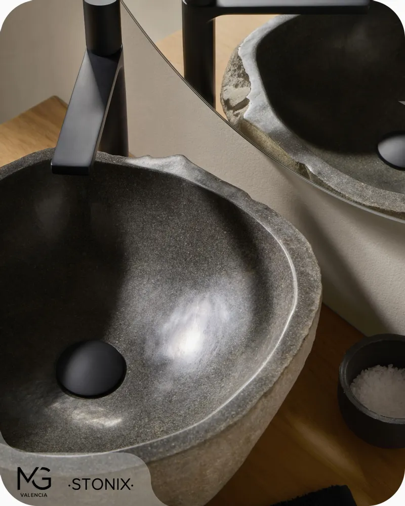 Lavabos - Vasque en pierre naturelle de rivière | STONIX | 42x35x15 cm - MG VALENCIA