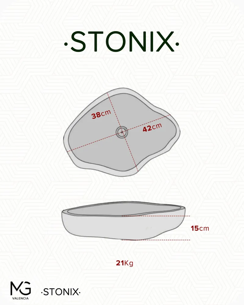 Lavabos - Vasque en pierre naturelle de rivière | STONIX | 42x35x15 cm - MG VALENCIA