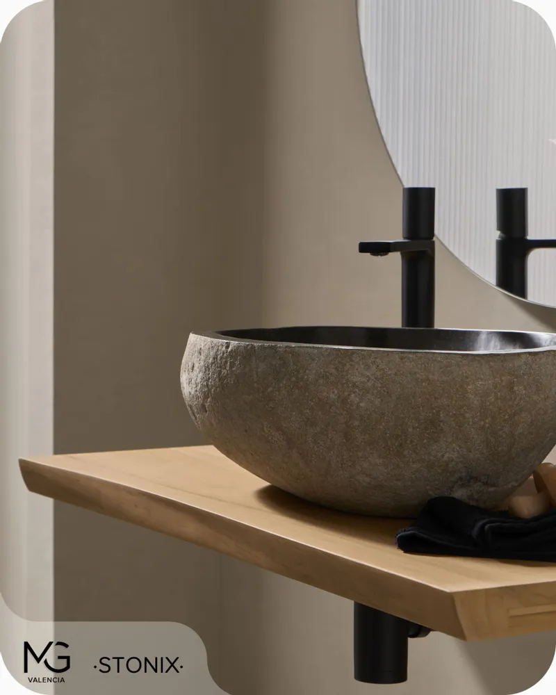 Lavabos - Vasque en pierre naturelle de rivière | STONIX | 42x35x15 cm - MG VALENCIA