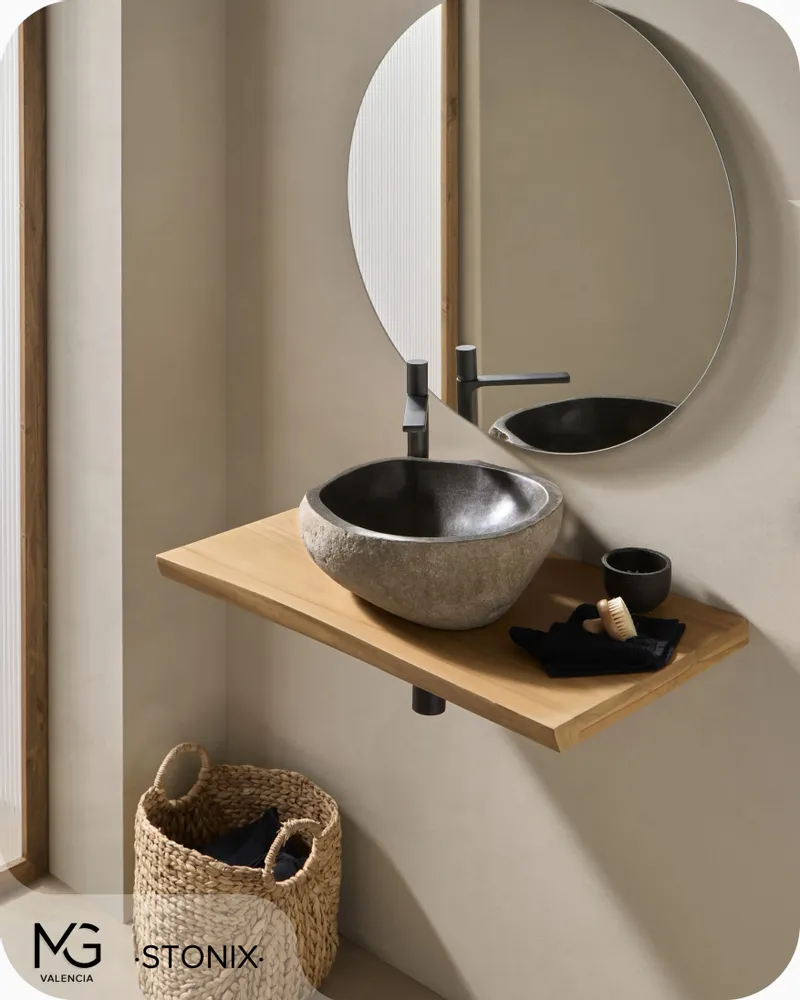 Lavabos - Vasque en pierre naturelle de rivière | STONIX | 42x35x15 cm - MG VALENCIA