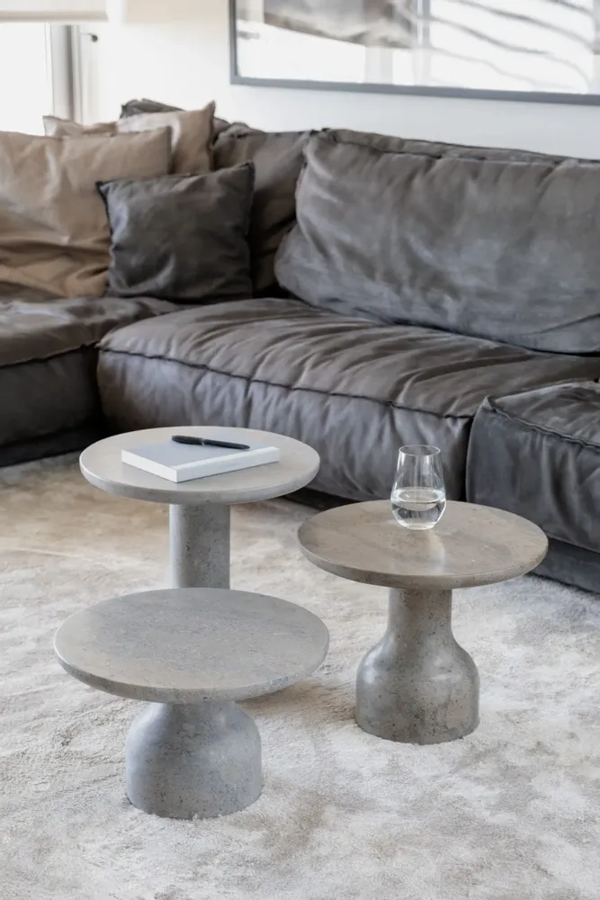 Coffee tables - PESO– Minimalist Round Side Table in Limestone, Small - MOR
