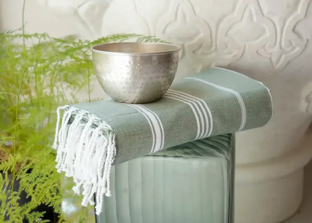 Bath towels - ORGANIC COTTON FOUTA - HAMMAM Collection - FIR GREEN COLOR - KARAWAN AUTHENTIC