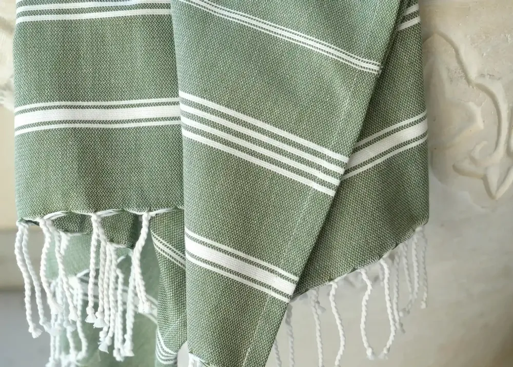 Bath towels - ORGANIC COTTON FOUTA - HAMMAM Collection - FIR GREEN COLOR - KARAWAN AUTHENTIC