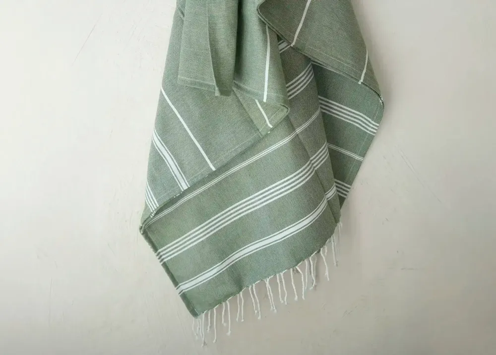 Bath towels - ORGANIC COTTON FOUTA - HAMMAM Collection - FIR GREEN COLOR - KARAWAN AUTHENTIC