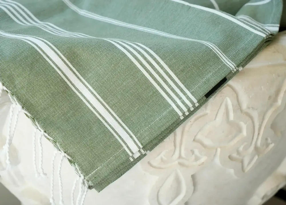 Bath towels - ORGANIC COTTON FOUTA - HAMMAM Collection - FIR GREEN COLOR - KARAWAN AUTHENTIC