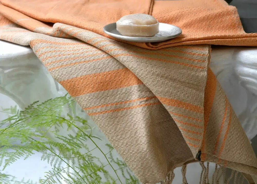 Bath towels - ORGANIC COTTON FOUTA - SAND Collection - SAND & CURCUMA Color - KARAWAN AUTHENTIC