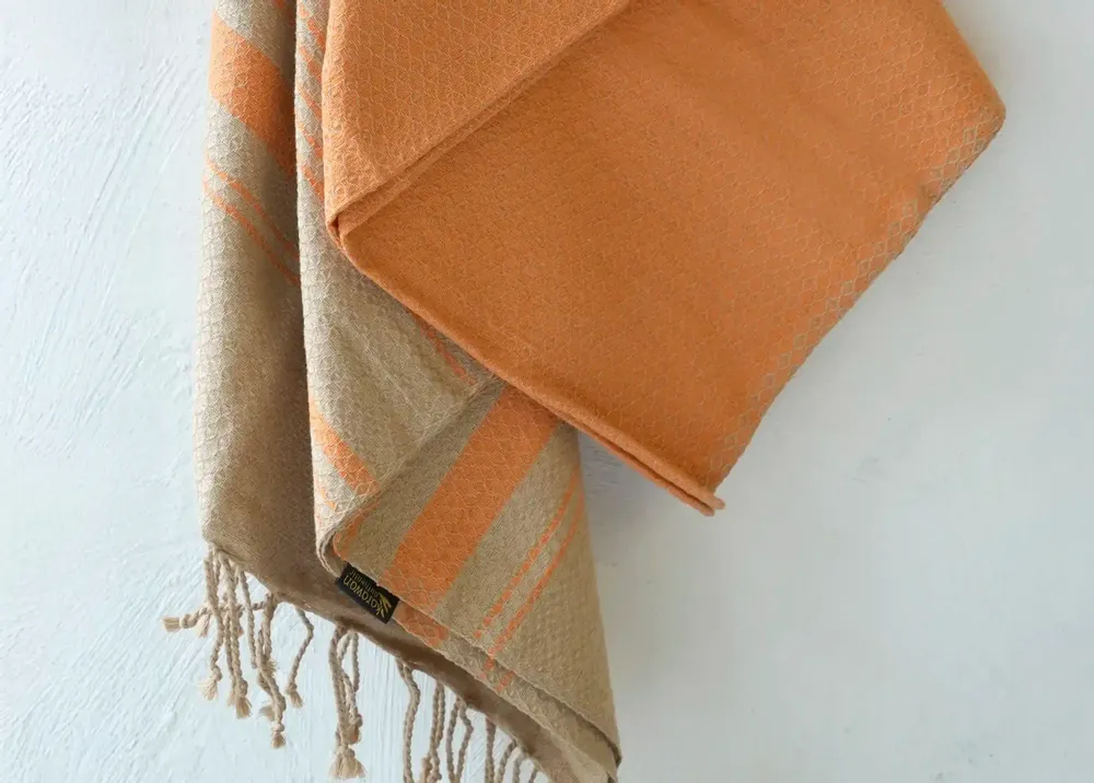 Bath towels - ORGANIC COTTON FOUTA - SAND Collection - SAND & CURCUMA Color - KARAWAN AUTHENTIC