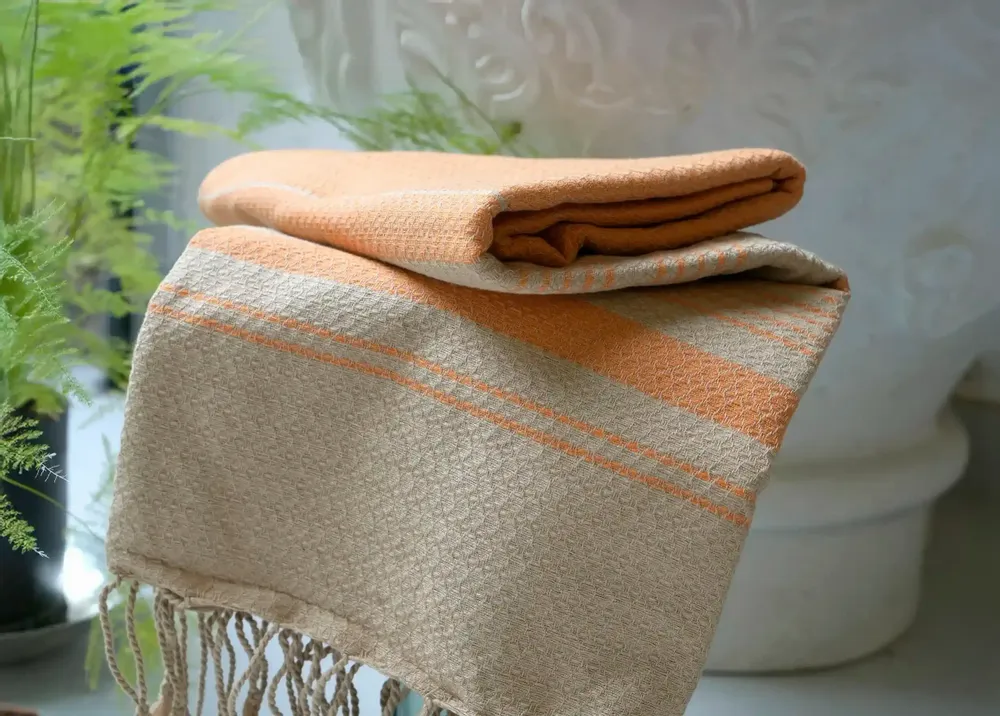 Bath towels - ORGANIC COTTON FOUTA - SAND Collection - SAND & CURCUMA Color - KARAWAN AUTHENTIC