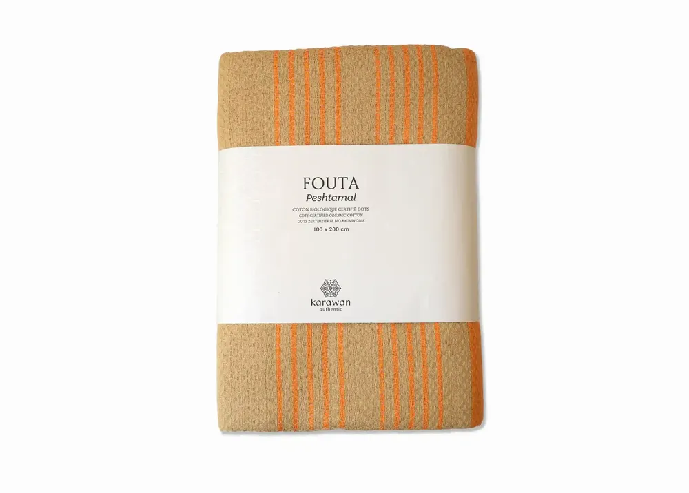 Bath towels - ORGANIC COTTON FOUTA - SAND Collection - SAND & CURCUMA Color - KARAWAN AUTHENTIC