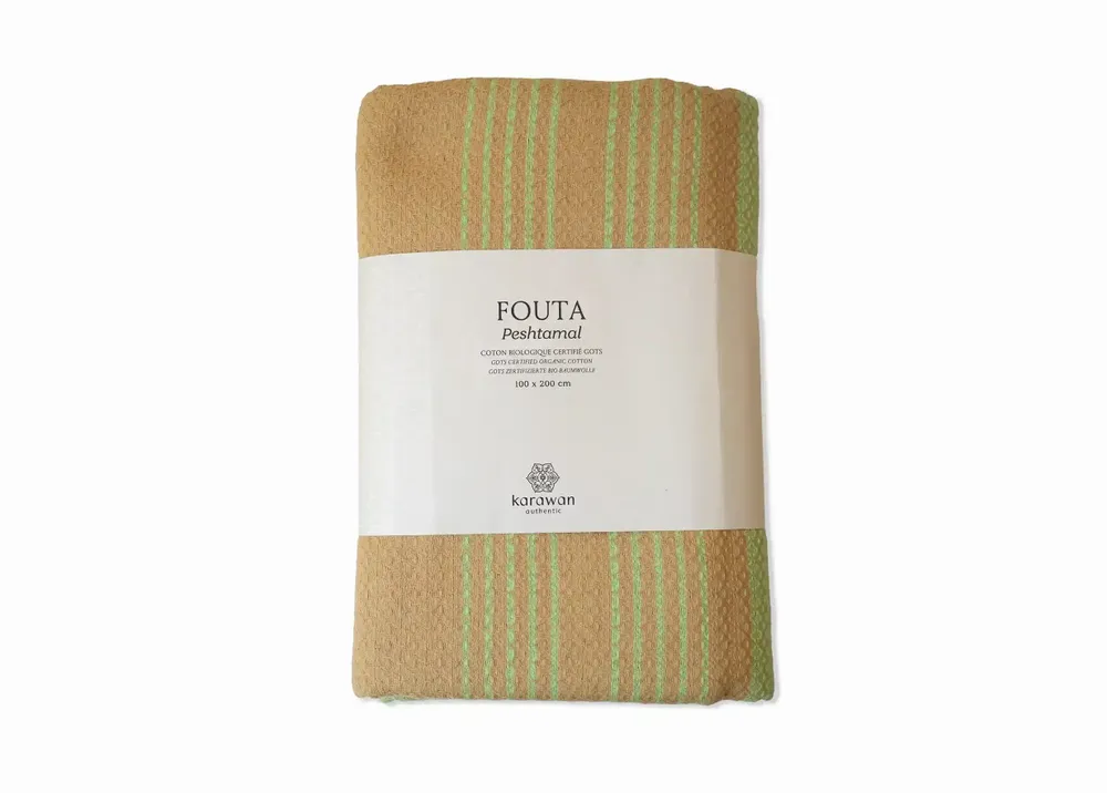 Bath towels - ORGANIC COTTON FOUTA - SAND Collection - SAND & PISTACHIO Color - KARAWAN AUTHENTIC