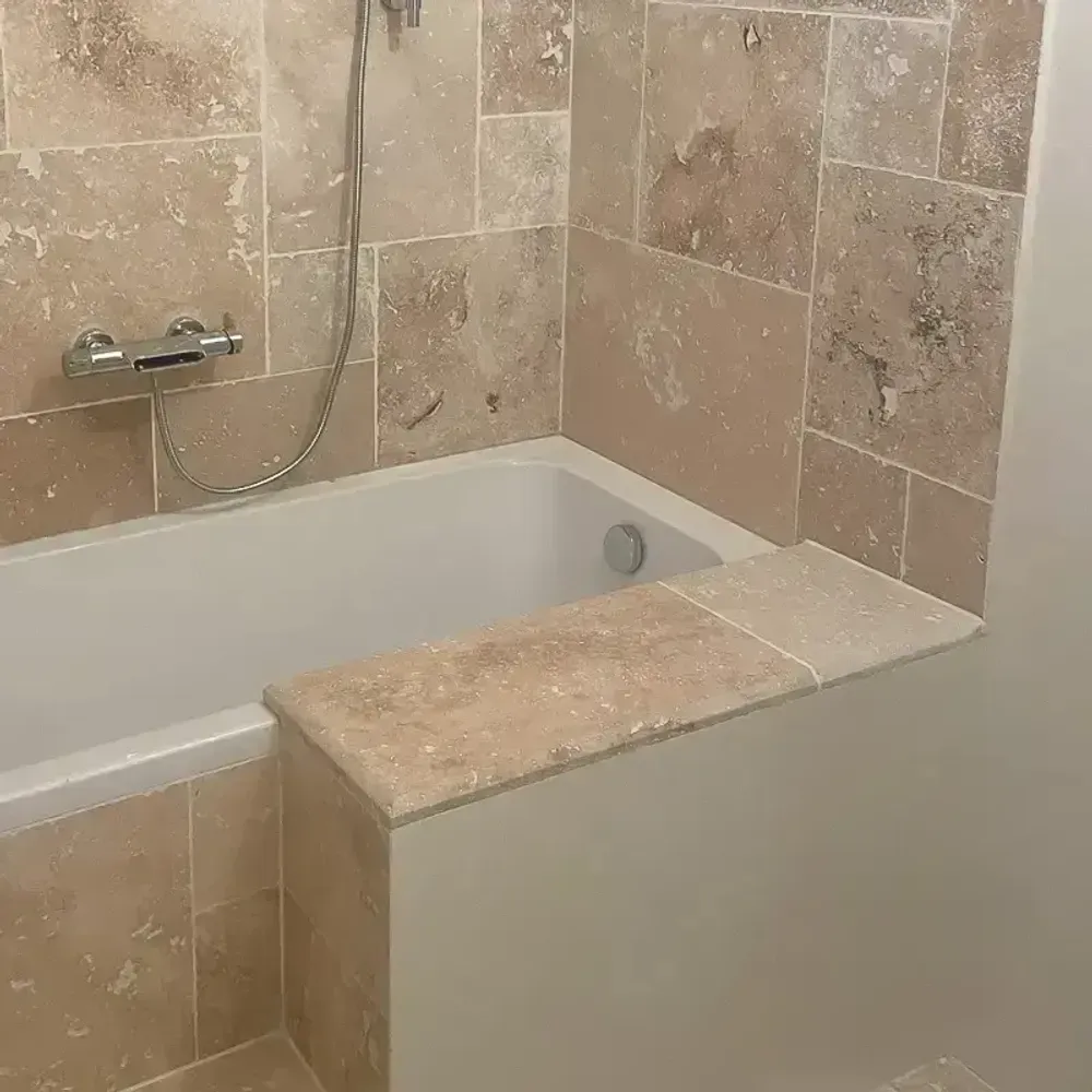 Indoor floor coverings - Travertine Mix Coping Stone - 61 cm x 33 cm, 3 cm, Rounded - LIGERIO