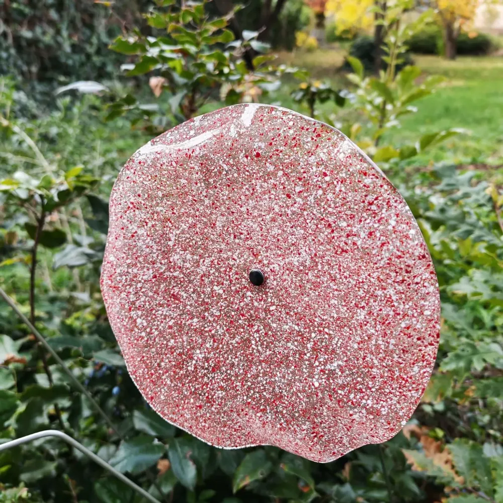 Floral decoration - Large size glass flower for outdoor use in transparent, white, red colour with 1 meter stainless steel stem - CARNEOL GLASS