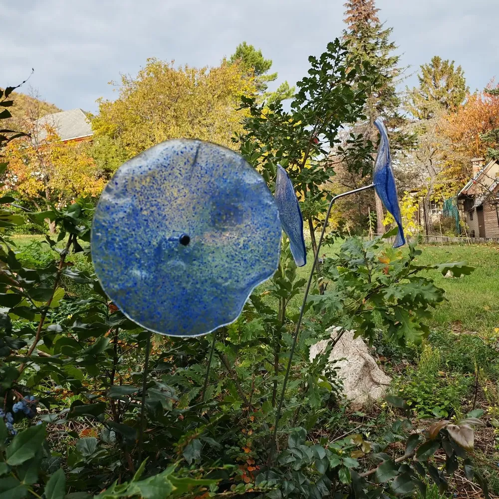 Décorations florales - Fleur en verre transparent, bleu foncé, bleu clair - CARNEOL GLASS