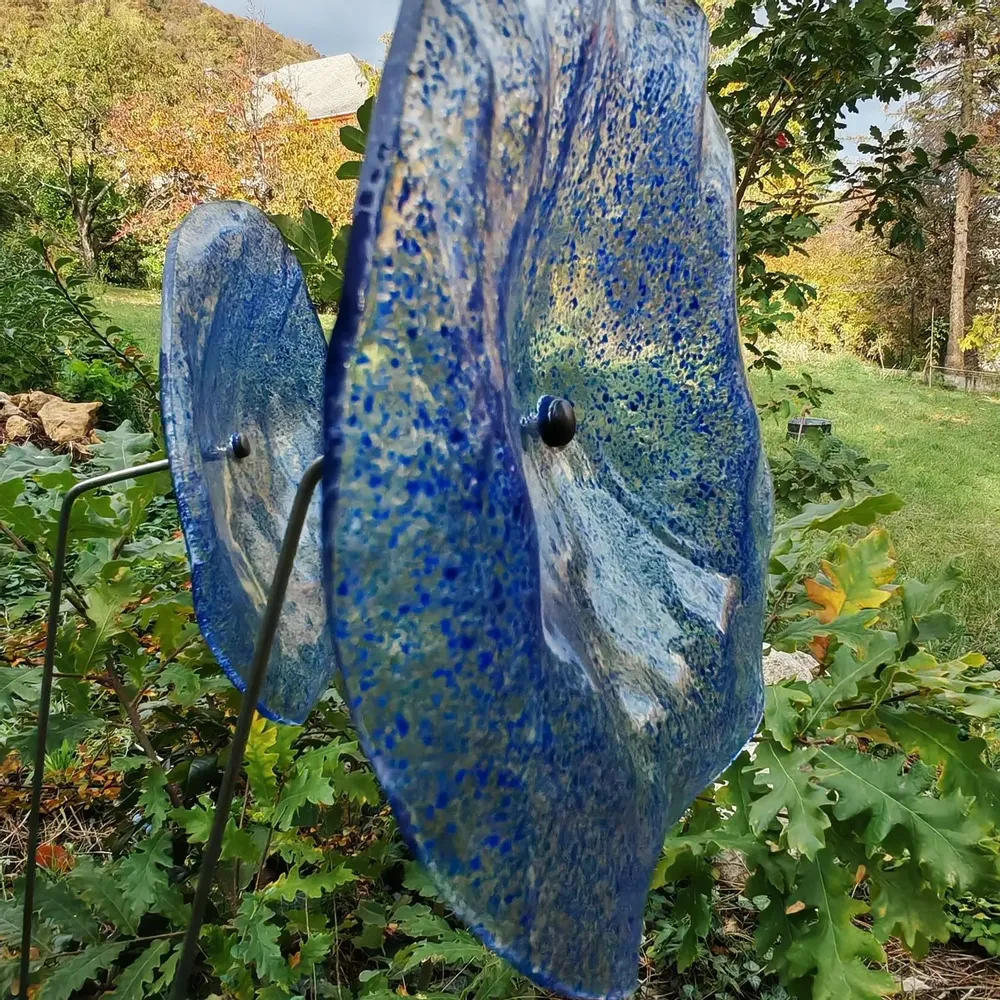 Décorations florales - Fleur en verre transparent, bleu foncé, bleu clair - CARNEOL GLASS