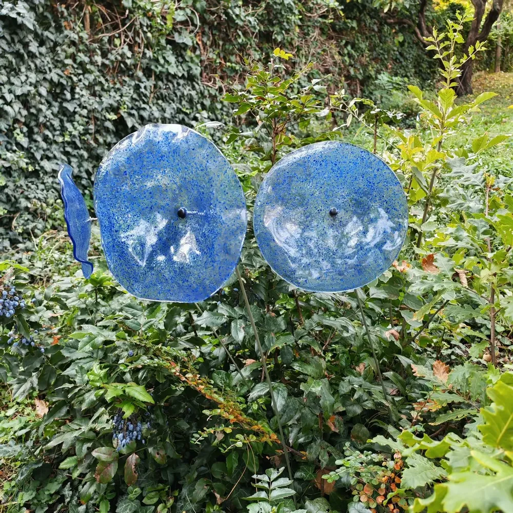 Décorations florales - Fleur en verre transparent, bleu foncé, bleu clair - CARNEOL GLASS