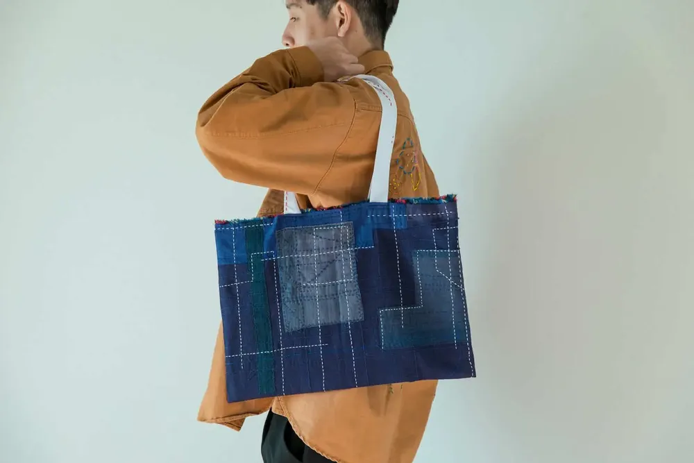 Bags and totes - Aizome bag "BORO" - POINTS,LIGNES ET PLANS