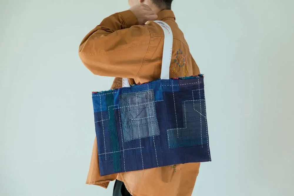 Bags and totes - Aizome bag "BORO" - POINTS,LIGNES ET PLANS