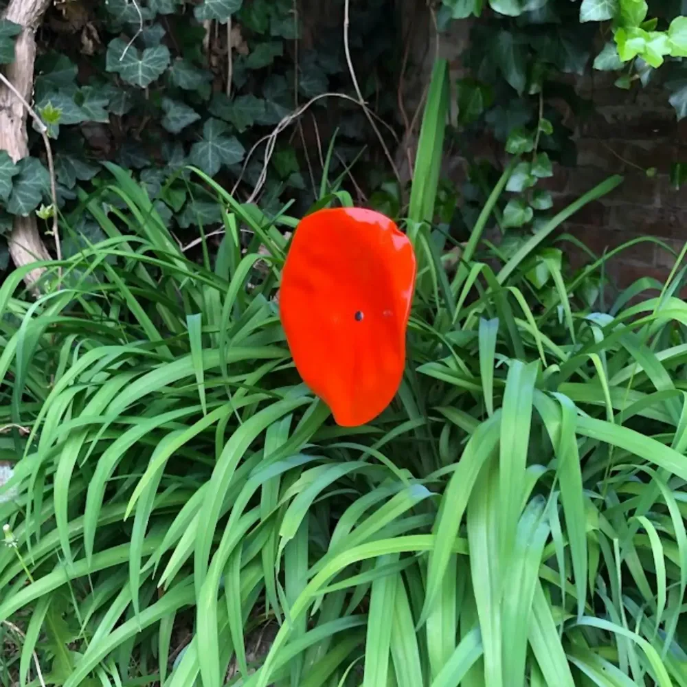 Floral decoration - Extra large 35 cm diameter glass flower for outdoors in red color on a 100 cm stainless steel stem - CARNEOL GLASS