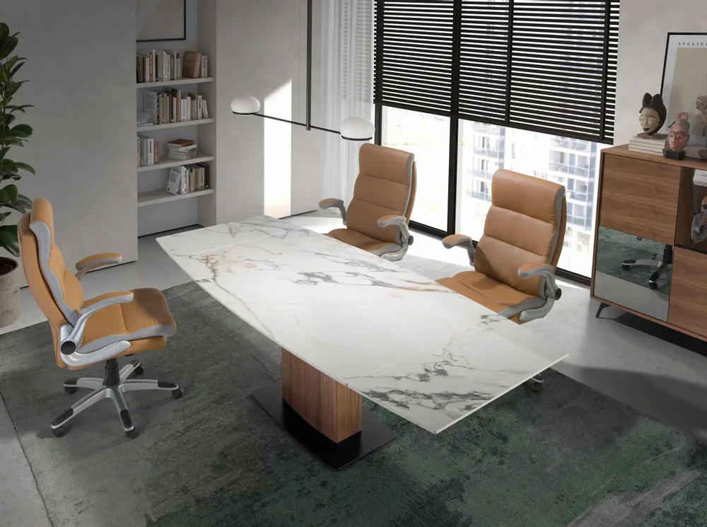 Tables Salle à Manger - Table à manger à rallonge baril ovale marbre porcelaine - ANGEL CERDÁ