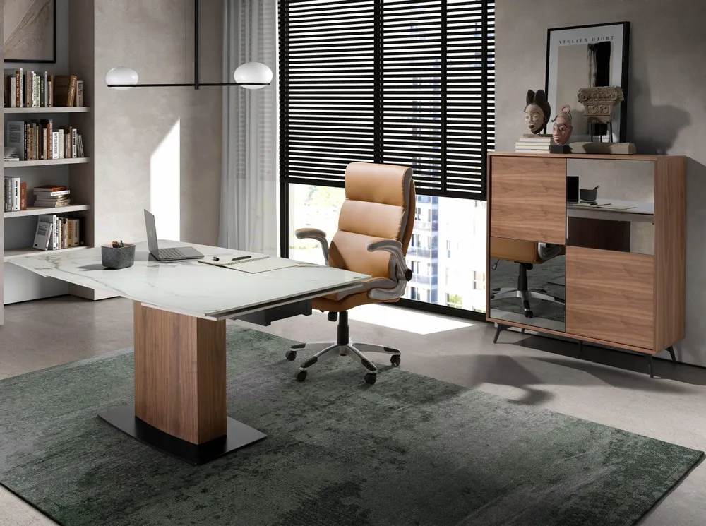 Tables Salle à Manger - Table à manger à rallonge baril ovale marbre porcelaine - ANGEL CERDÁ