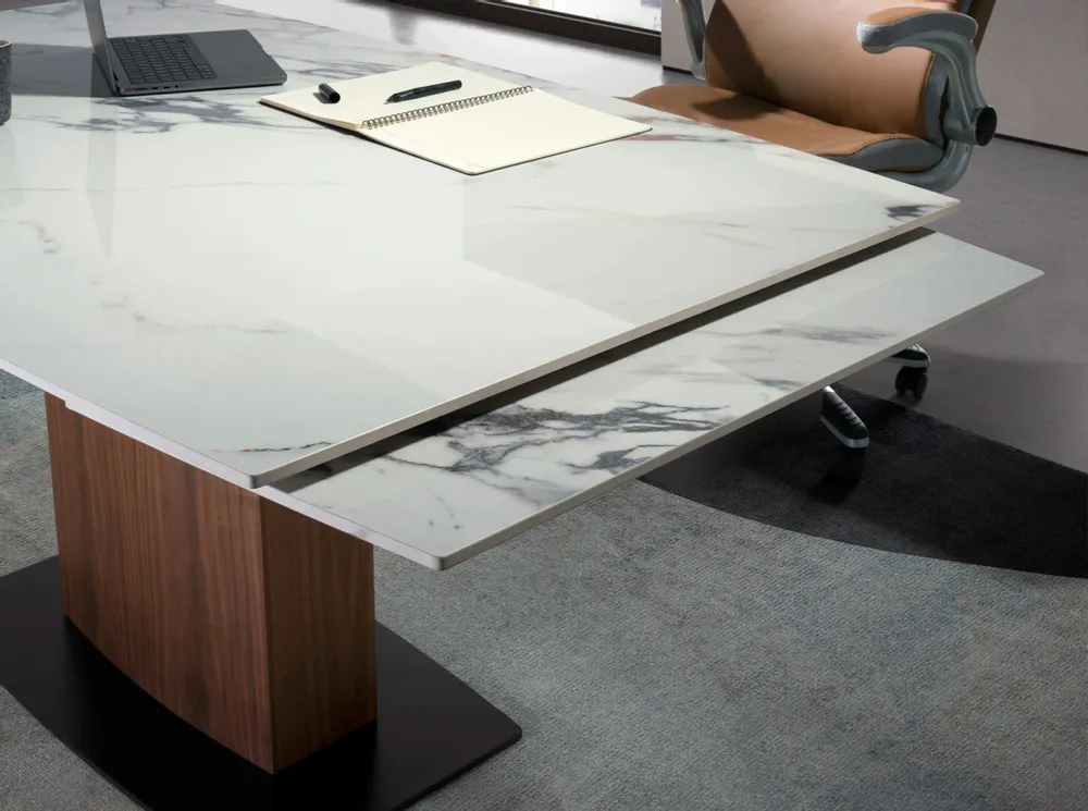 Tables Salle à Manger - Table à manger à rallonge baril ovale marbre porcelaine - ANGEL CERDÁ