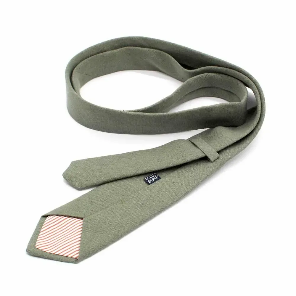 Apparel - Cravate en lin vert sauge. - LE COQ EN PAP'