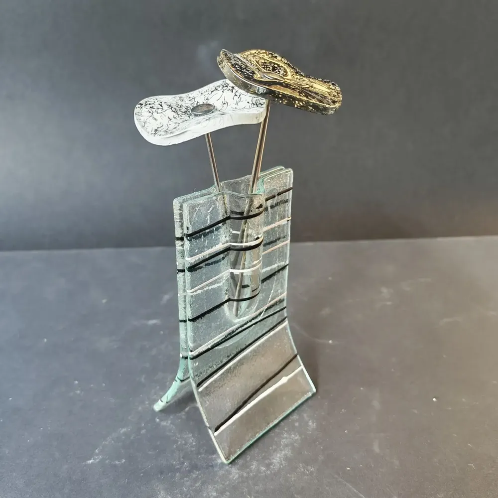 Vases - Small transparent 8x13 cm vase with white-black stripes and with 3 small flowers - CARNEOL GLASS