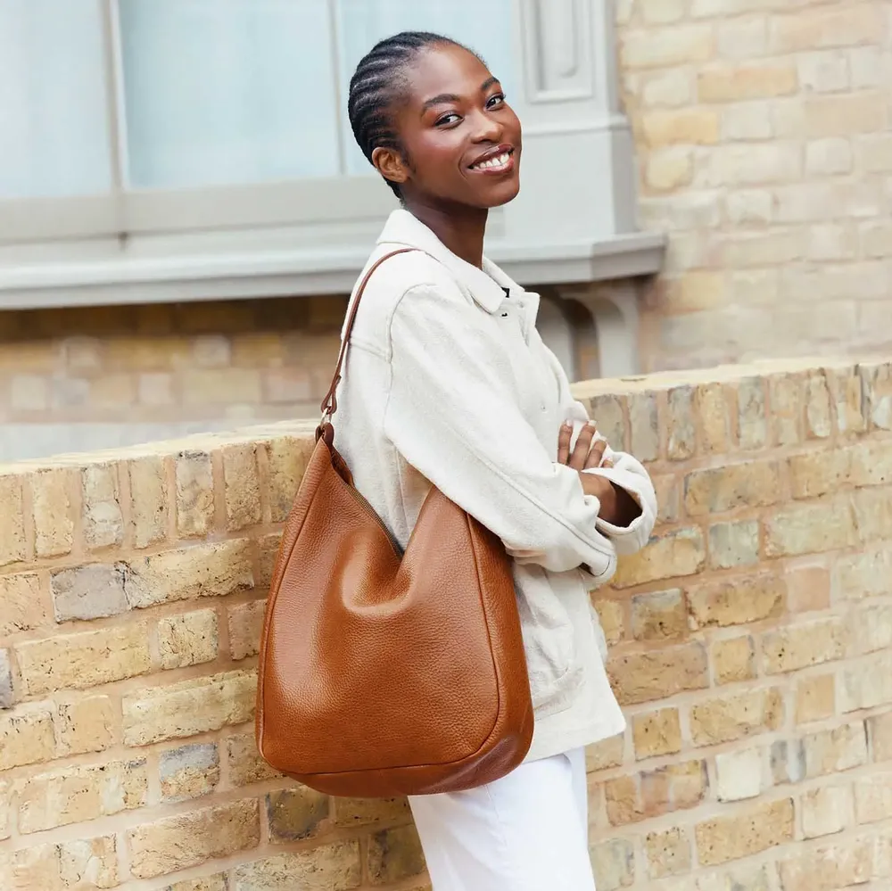 Bags and totes - Lech - Large Slouchy Shoulder Bag in Grainy Tan Leather - MIMI BERRY