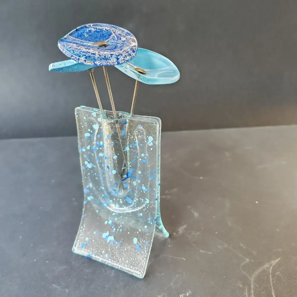 Vases - Petit vase transparent à pois bleu clair et bleu foncé de 8x13 cm avec - CARNEOL GLASS