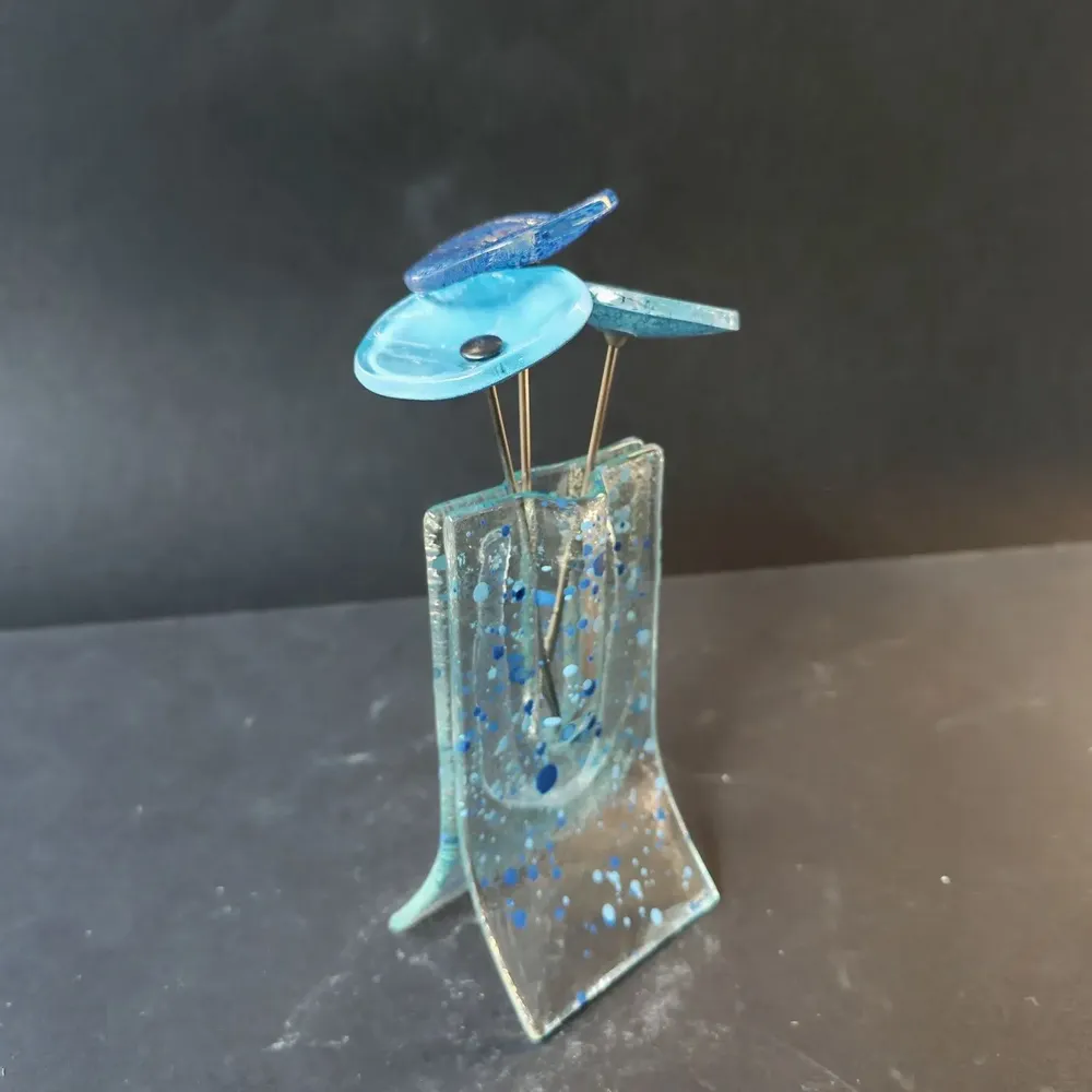 Vases - Petit vase transparent à pois bleu clair et bleu foncé de 8x13 cm avec - CARNEOL GLASS