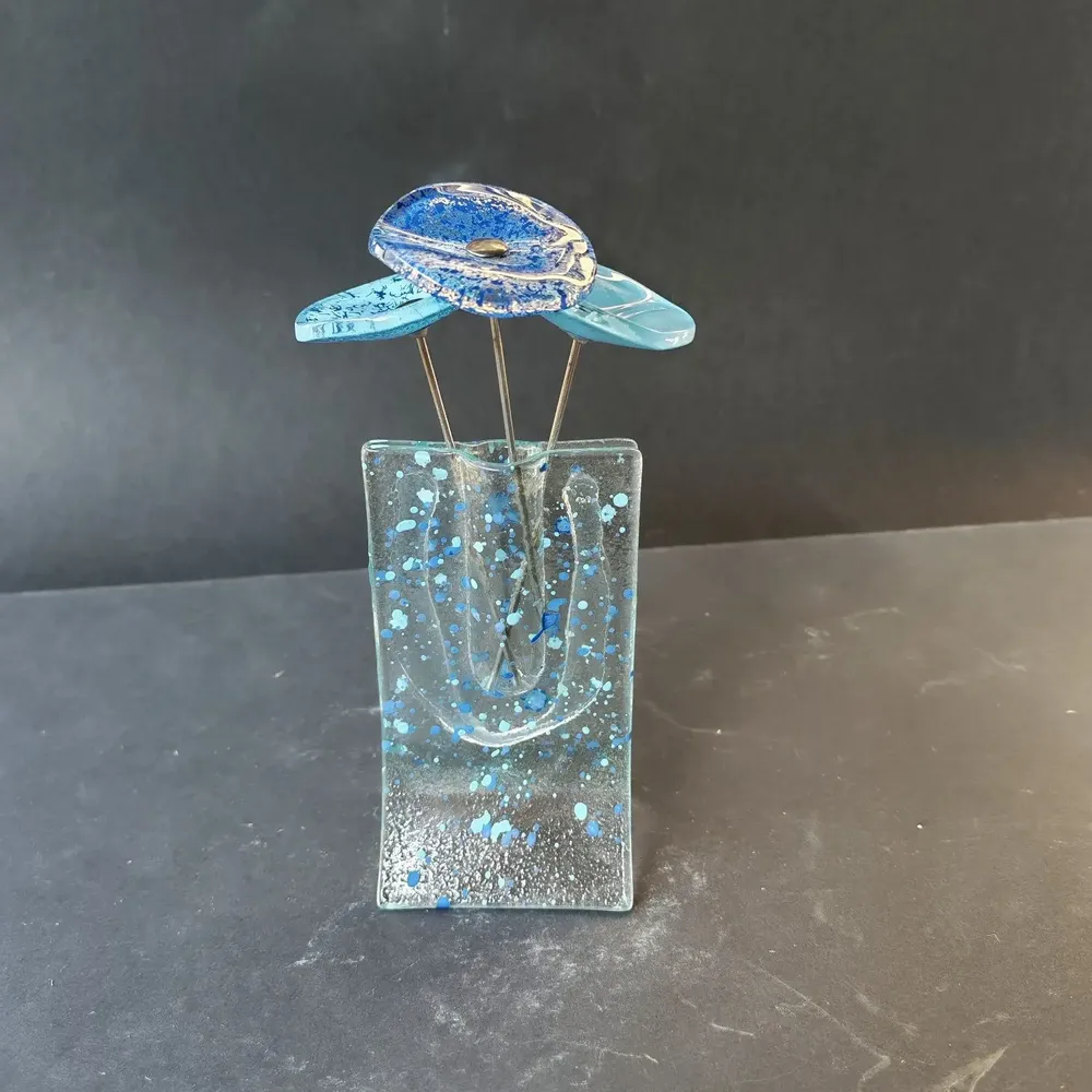 Vases - Petit vase transparent à pois bleu clair et bleu foncé de 8x13 cm avec - CARNEOL GLASS