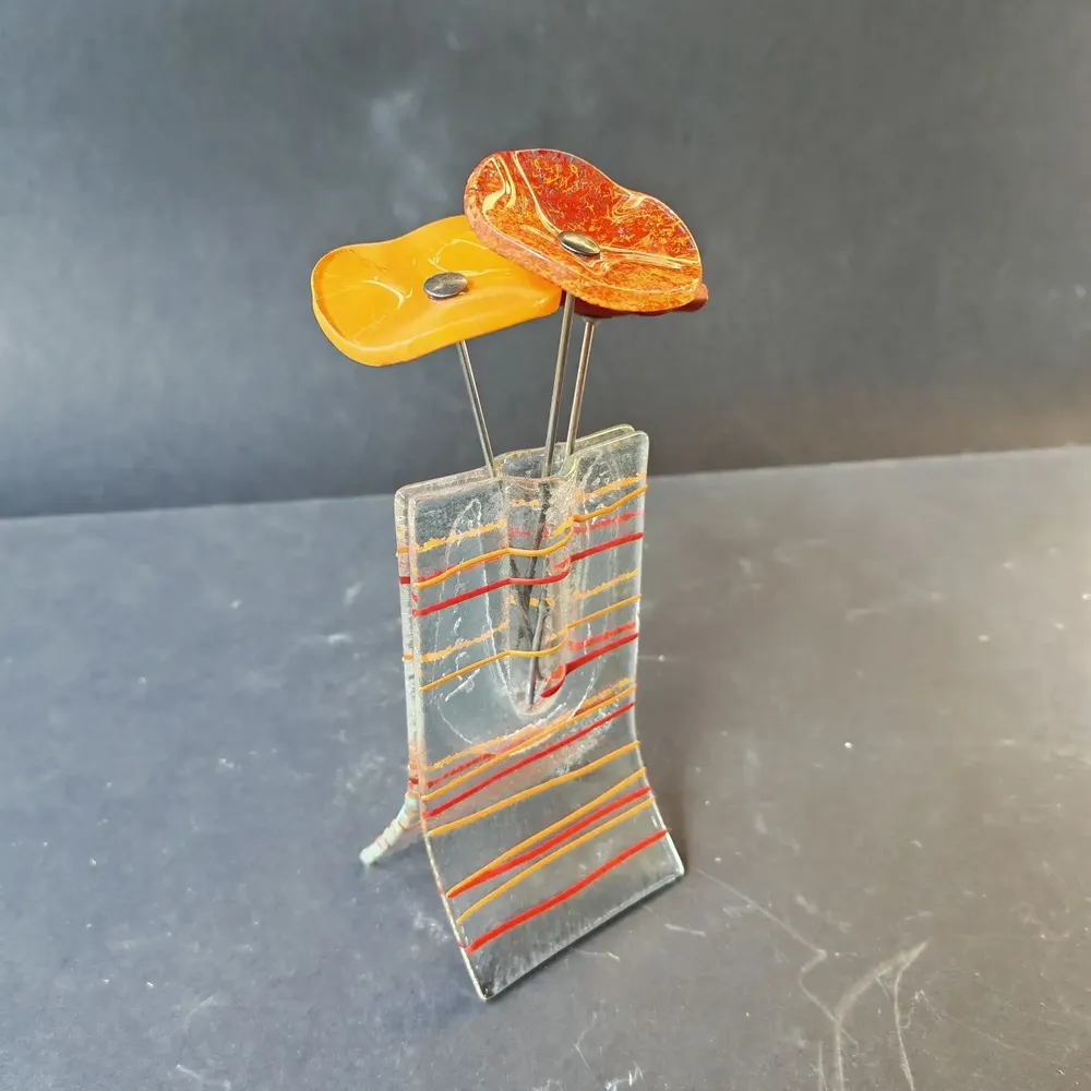 Vases - Small vase set with 3 flowers in transparent red-orange - CARNEOL GLASS
