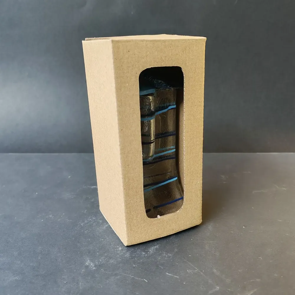 Vases - Petit vase transparent de 8x13 cm à rayures bleu-blanc clair et orné d - CARNEOL GLASS