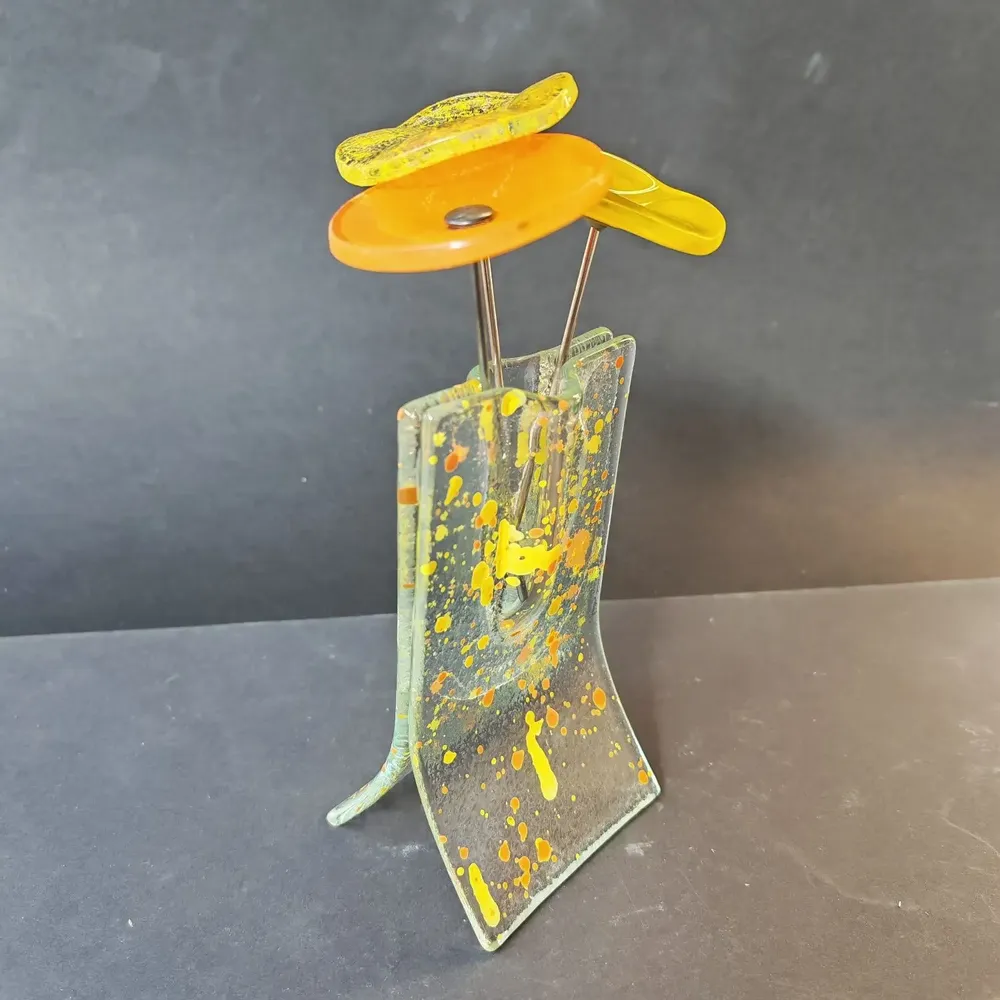 Vases - Small transparent 8x13 cm yellow-orange spotty vase with 3 small flowers - CARNEOL GLASS