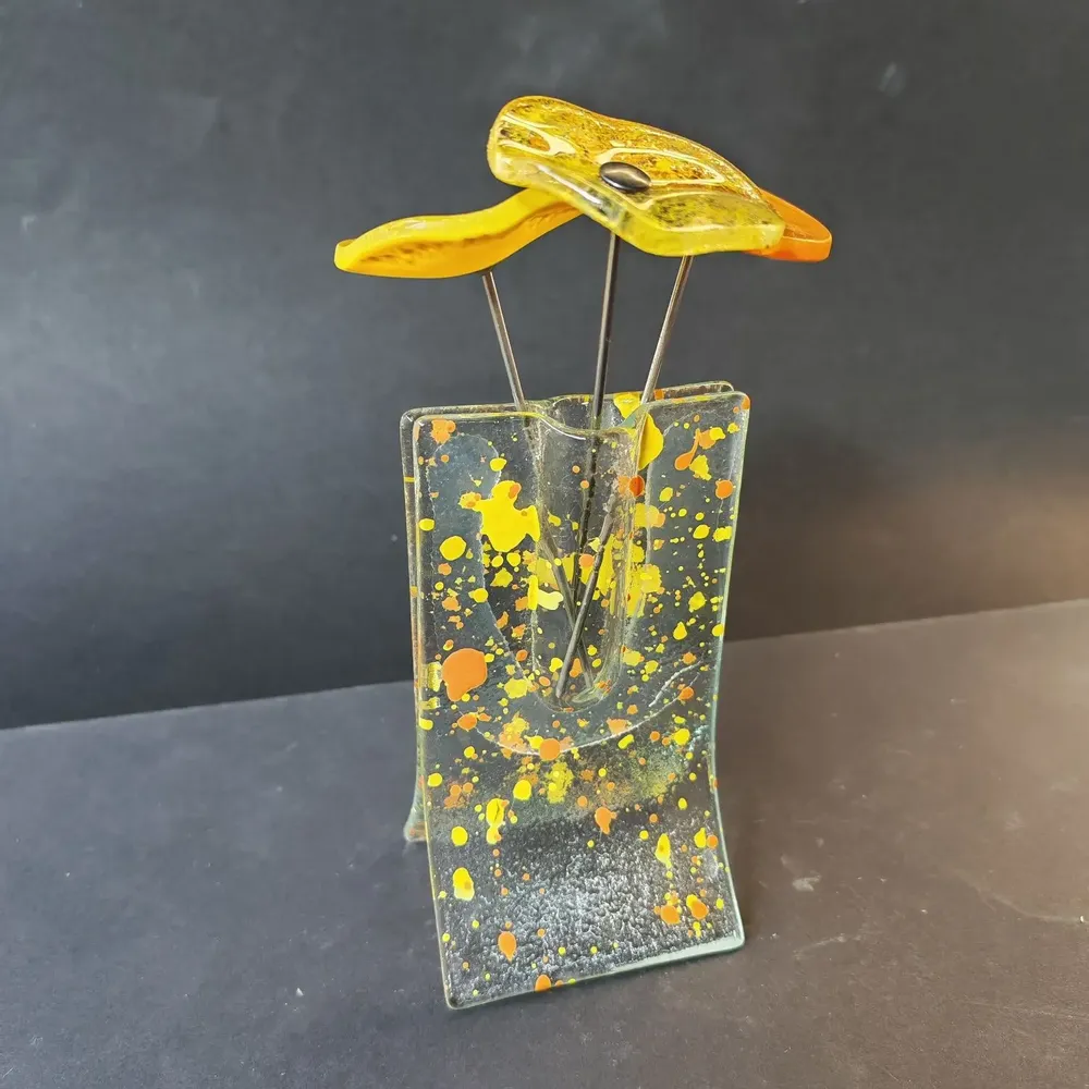 Vases - Small transparent 8x13 cm yellow-orange spotty vase with 3 small flowers - CARNEOL GLASS