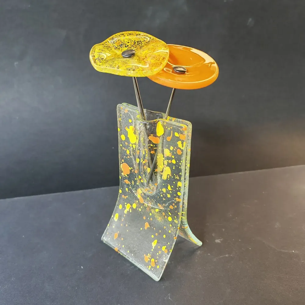 Vases - Small transparent 8x13 cm yellow-orange spotty vase with 3 small flowers - CARNEOL GLASS