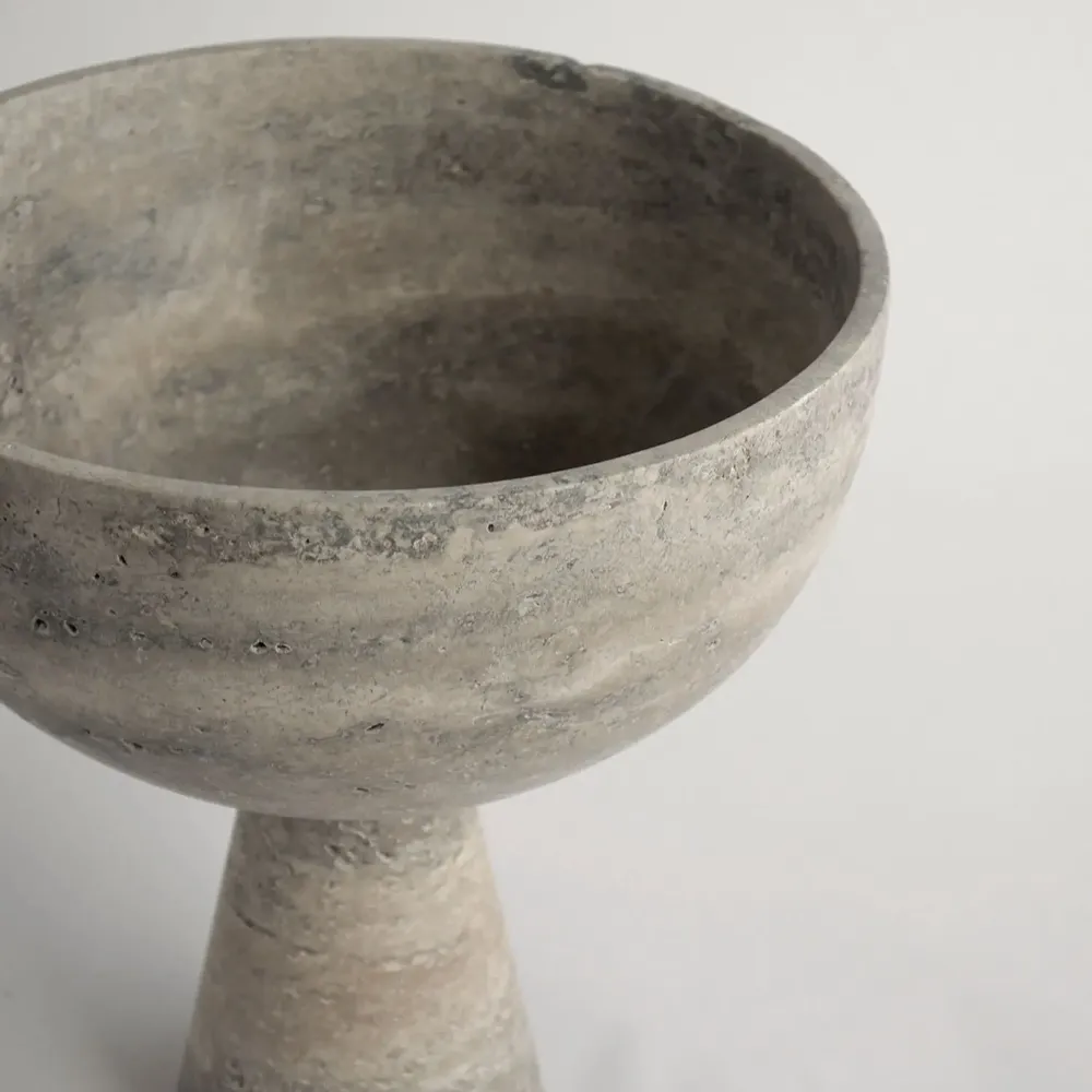 Plats et saladiers - SILVER TRAVERTINE PEDESTAL BOWL XL - KIWANO CONCEPT