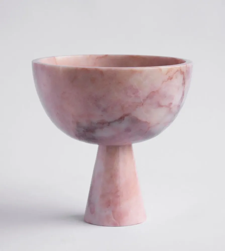 Plats et saladiers - PINK MARBLE PEDESTAL BOWL XL - KIWANO CONCEPT