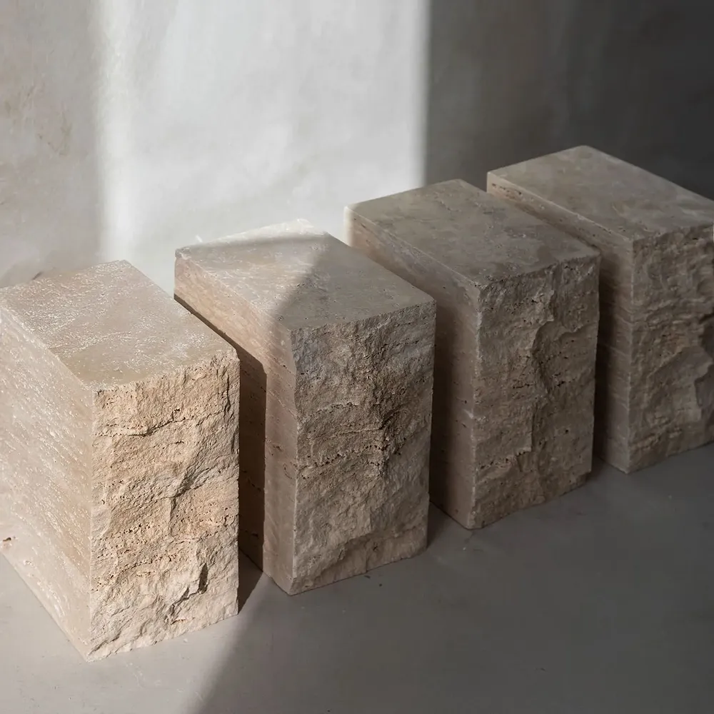 Tables basses - TRAVERTINE BLOCK SIDE TABLE - KIWANO CONCEPT