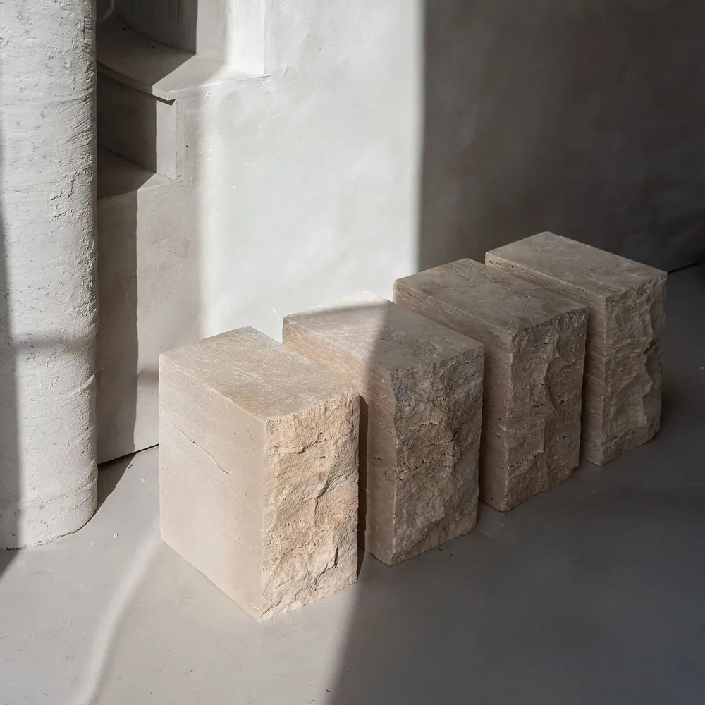 Tables basses - TRAVERTINE BLOCK SIDE TABLE - KIWANO CONCEPT