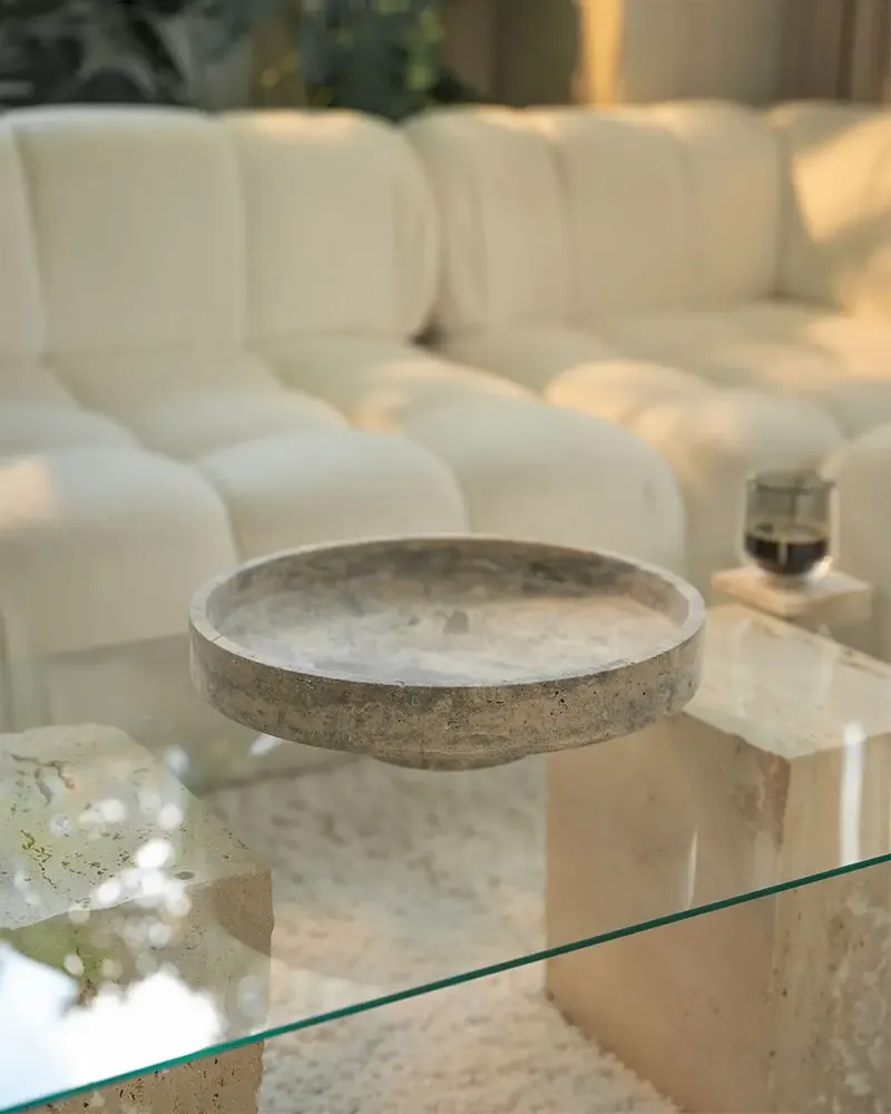 Plats et saladiers - SILVER TRAVERTINE NARROW BOWL XL - KIWANO CONCEPT