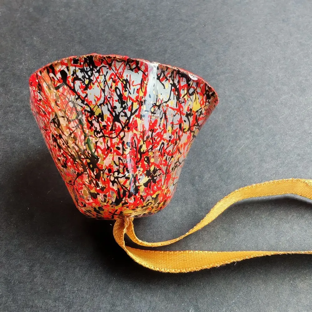 Guirlandes et boules de Noël - Cloche en verre transparent rouge-noir-or - CARNEOL GLASS