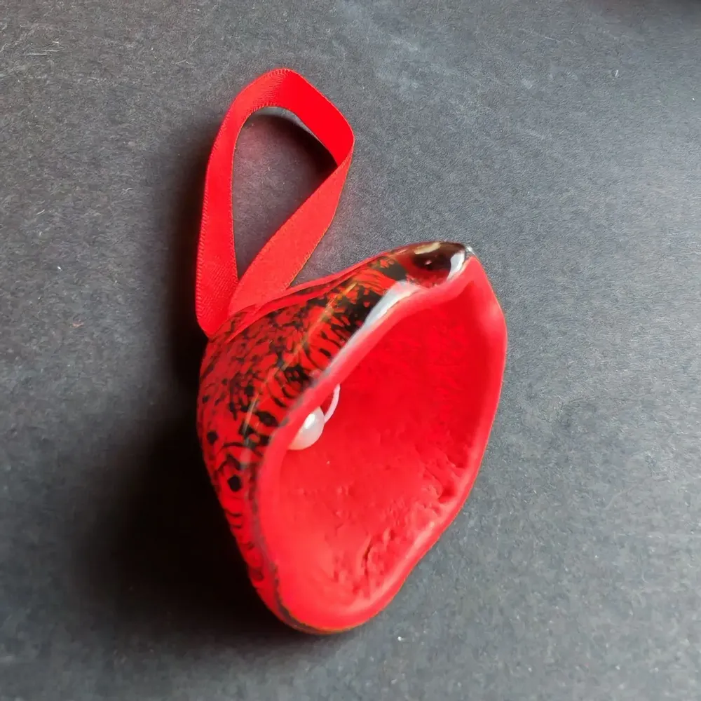 Other Christmas decorations - Large red-black glass bell on elegant ribbon hanger - CARNEOL GLASS