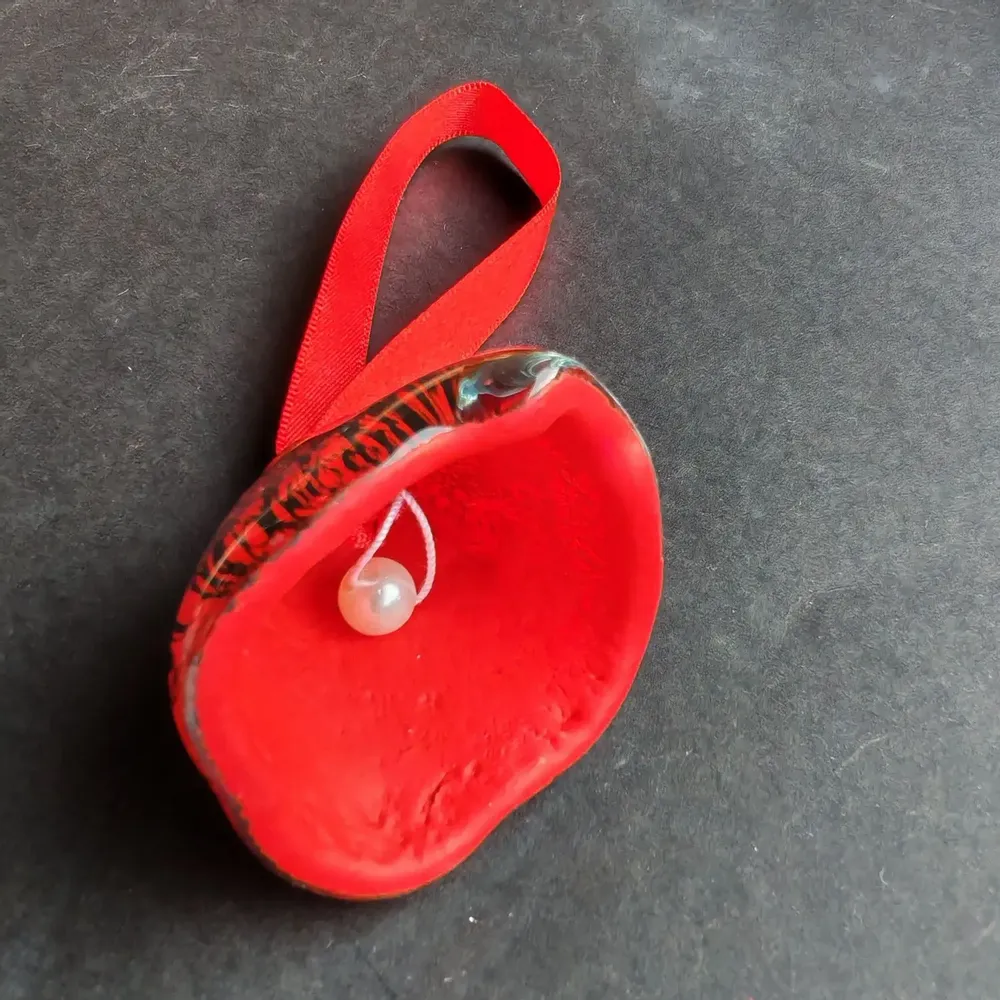 Other Christmas decorations - Large red-black glass bell on elegant ribbon hanger - CARNEOL GLASS