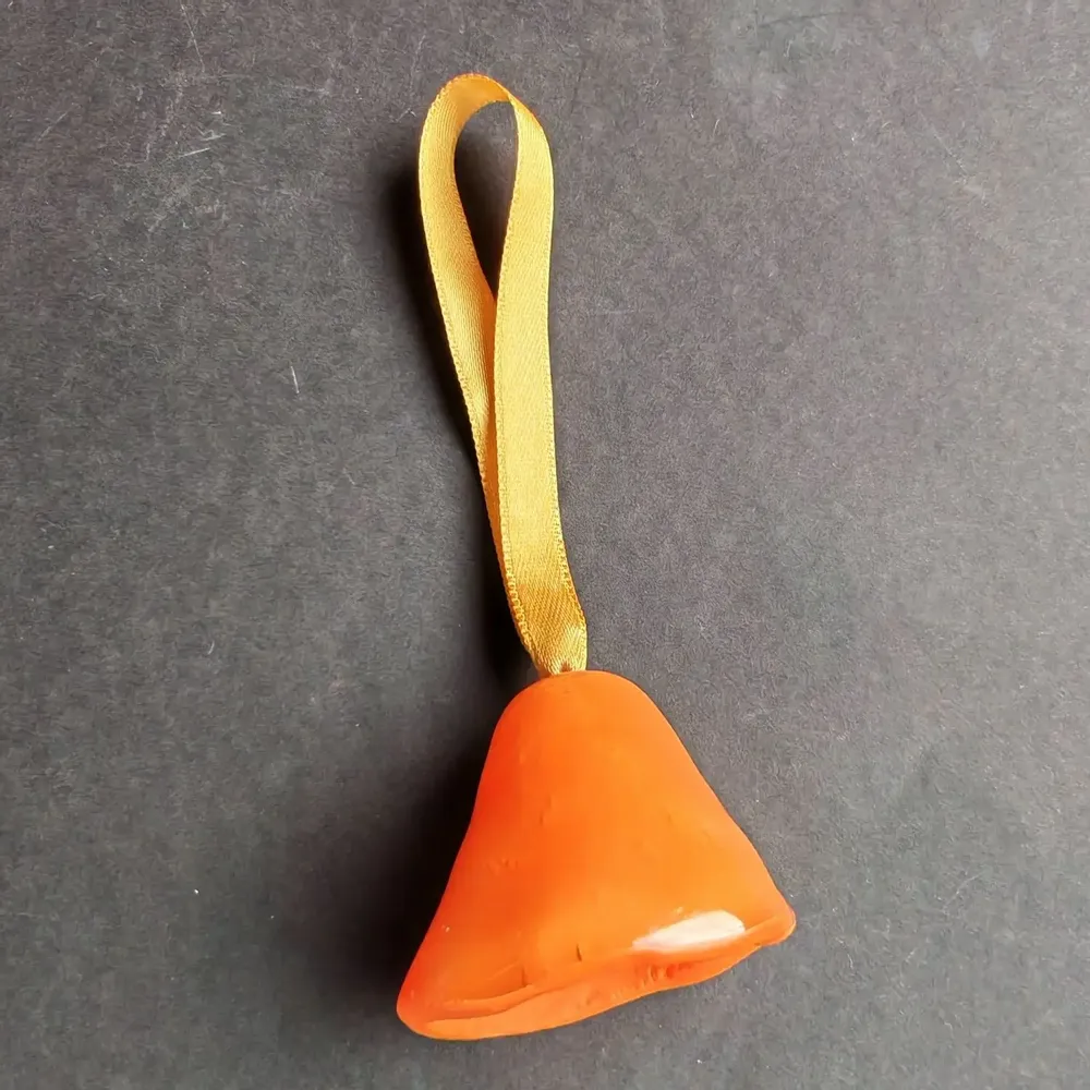 Other Christmas decorations - Large orange glass bell on elegant ribbon hanger - CARNEOL GLASS