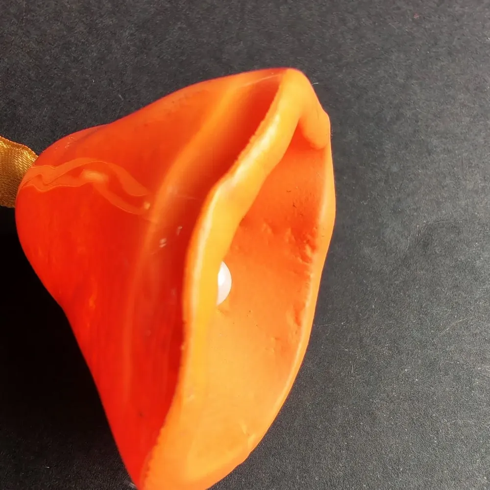 Other Christmas decorations - Large orange glass bell on elegant ribbon hanger - CARNEOL GLASS