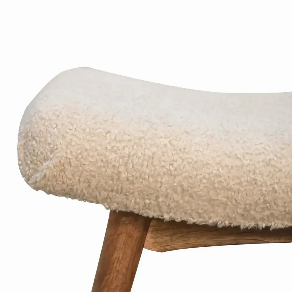 Benches - Artisan Furniture Solid Wood Boucle Cream Curved Bench, Upholstered, Cream - ARTISAN FURNITURE