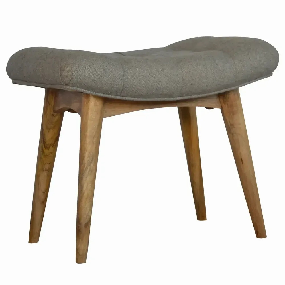 Benches - Artisan Furniture Solid Wood Curved Tweed Bench, Upholstered, Nordic Legs, Grey and Brown - ARTISAN FURNITURE